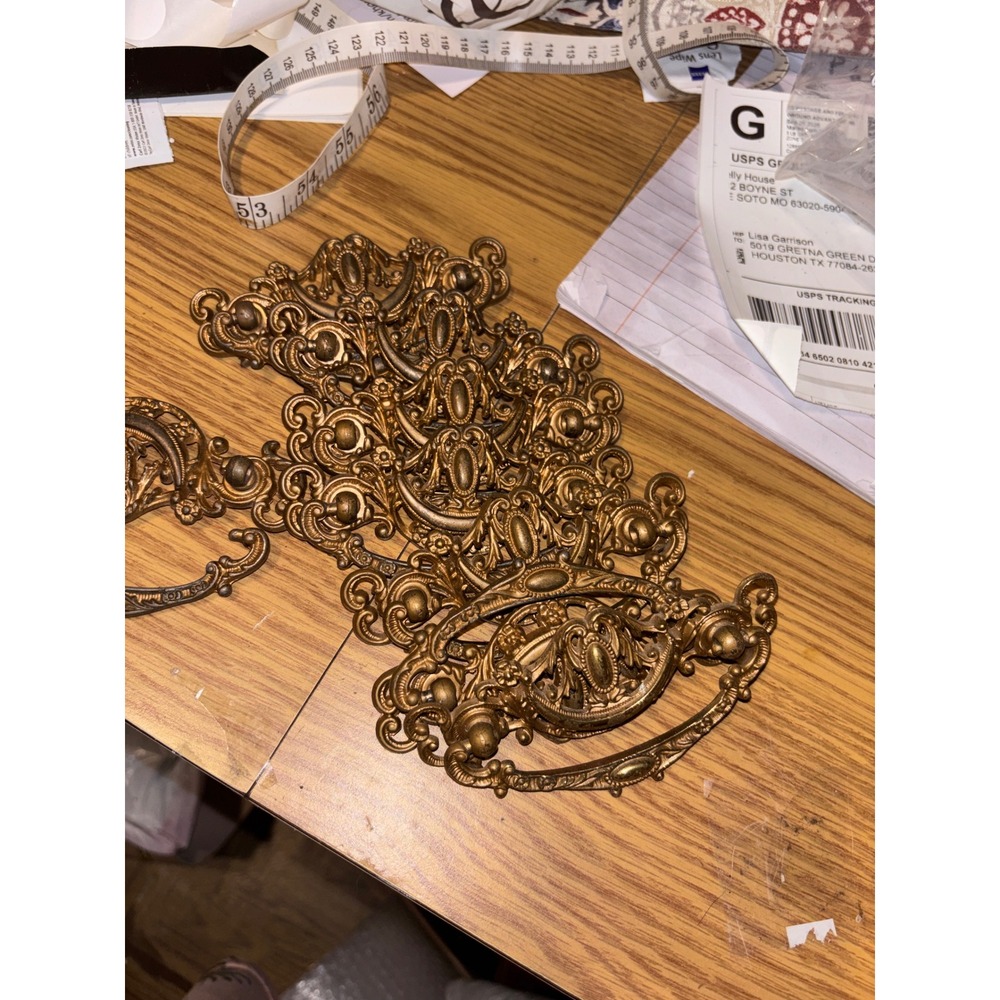 Vintage French Provincial Ornate Bail Drawer Pulls Antique Brass 3.5 Inch Set 8